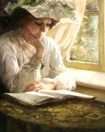 “Lady Reading by a Window” (detail) by Thomas Benjamin Kennington (1856-1916)..jpg