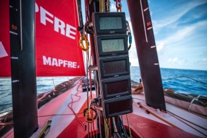 Leg 8 from Itajai to Newport, day 07 on board MAPFRE, Navegations sistems switched off due to the problem on board, we sailed 2 hours without them. 28 April, 2018.