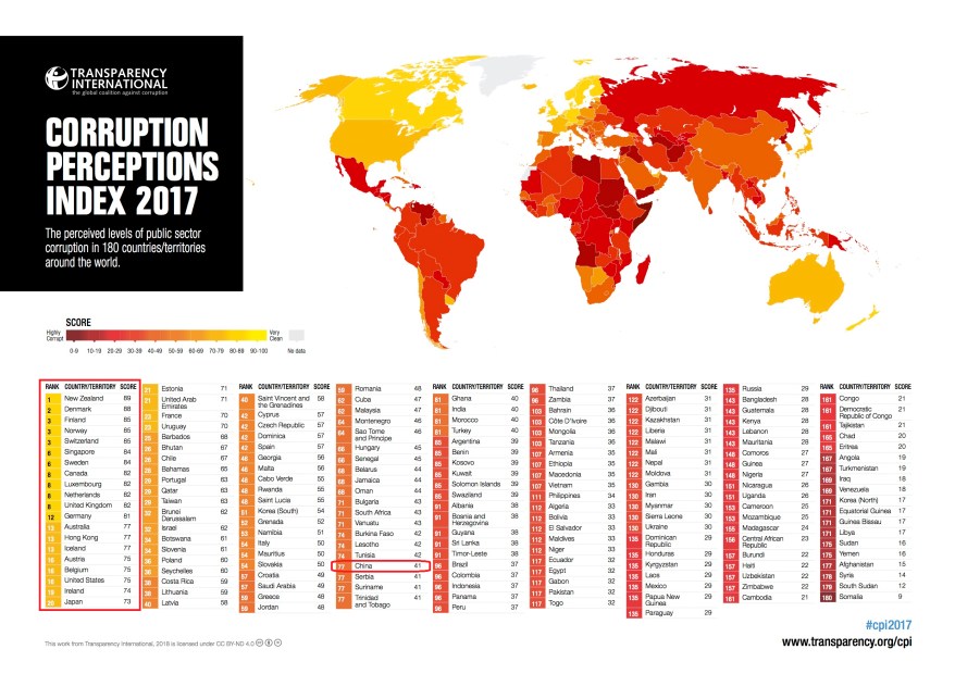 CPI 2017 global map and country results